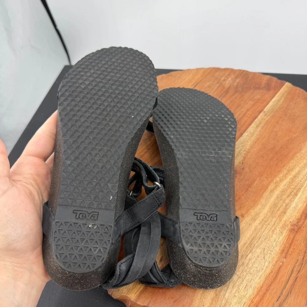 Teva Black‎ 1015121 Ysidro Wedge Leather Sandals sz 11